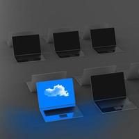 sinal 3d de computação em nuvem no computador portátil como conceito foto