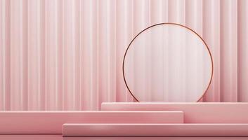 três plataforma rosa em fundo rosa em ziguezague, abstrato para branding ou apresentação. renderização em 3D foto