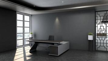 3d renderização sala de gerente de escritório de negócios moderno com interior de design 3d para maquete de logotipo de parede da empresa foto