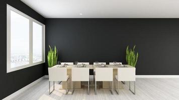 design de interiores moderno da sala de jantar minimalista em maquete de renderização 3d foto