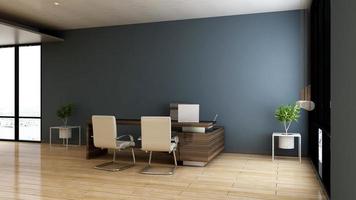 sala minimalista de escritório de renderização 3D com interior de design de madeira