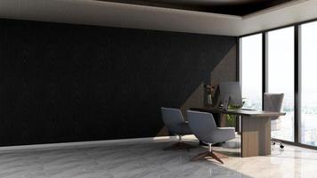 sala minimalista de escritório de renderização 3D com interior de design de madeira foto