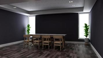 3d renderizar maquete moderna da sala de reuniões - design de interiores do espaço de trabalho do escritório foto