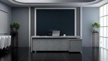sala minimalista de escritório de renderização 3D com interior de design de madeira foto