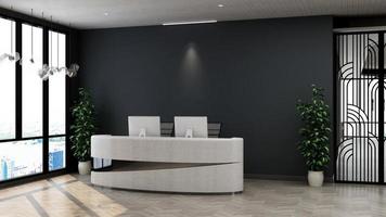 sala de recepção de escritório moderno em maquete de renderização 3d - design de interiores de escritório realista foto