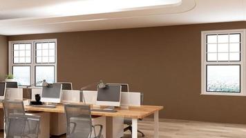 maquete minimalista moderna do espaço de trabalho do escritório de renderização 3D foto