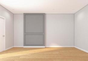 quarto vazio com parede branca e piso de madeira. renderização em 3D foto