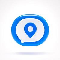 pino mapa de navegação localização ícone sinal símbolo botão na bolha de fala azul no fundo branco renderização em 3d foto