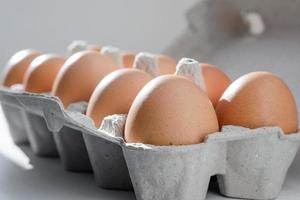 ovos marrons em uma bandeja de papelão em contraluz foto