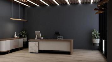 sala minimalista de escritório 3D com interior de design de madeira foto