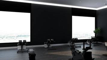 3d renderização moderna de fitness ou maquete de parede de sala de ginástica foto