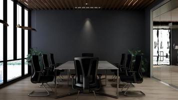 3d render design de escritório - maquete de sala de reuniões moderna com conceito preto e branco foto