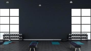3d renderização moderna de fitness ou maquete de parede de sala de ginástica foto