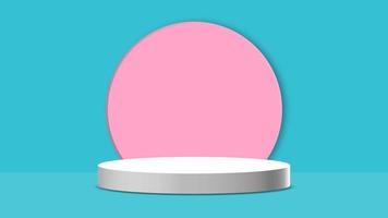 pódio de pedestal de cilindro branco moderno com moldura de círculo geométrico rosa. foto