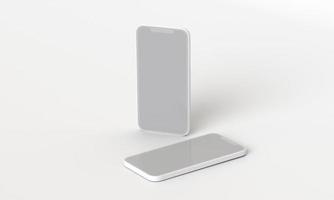 3d render ilustração mão segurando o smartphone branco com tela cheia e moldura moderna menos design - isolado no fundo branco foto