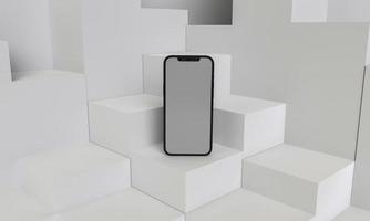 3d render ilustração mão segurando o smartphone branco com tela cheia e moldura moderna menos design - isolado no fundo branco foto