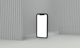 3d render ilustração mão segurando o smartphone branco com tela cheia e moldura moderna menos design - isolado no fundo branco foto