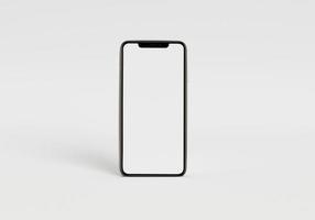 3d render ilustração mão segurando o smartphone branco com tela cheia e moldura moderna menos design - isolado no fundo branco foto