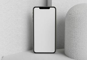 3d render ilustração mão segurando o smartphone branco com tela cheia e moldura moderna menos design - isolado no fundo branco foto