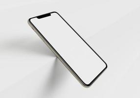 3d render ilustração mão segurando o smartphone branco com tela cheia e moldura moderna menos design - isolado no fundo branco foto