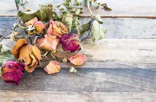 rosa seca em fundo de madeira foto
