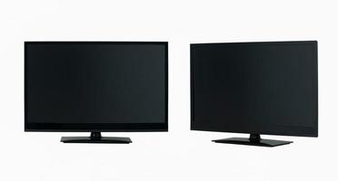 tv de tela plana lcd moderna com pernas de metal em duas posições em um fundo branco foto