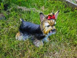 decoração de jardim ornamental na forma de um close-up de cachorro. foto