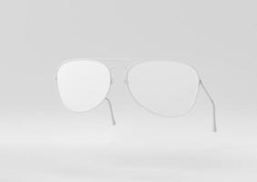 óculos brancos flutuando no fundo branco. ideia de conceito mínimo criativa. monocromático. renderização 3D. foto