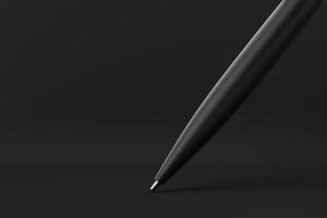 caneta preta flutuando em fundo preto. ideia de conceito mínimo criativa. monocromático. renderização 3D. foto