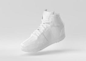 sapato branco flutuando no fundo branco. ideia de conceito mínimo criativa. estilo origami. renderização 3D. foto