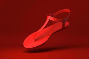 sapato vermelho flutuando no fundo vermelho. ideia de conceito mínimo criativa. renderização 3D. foto