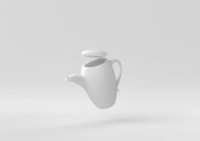 jarro branco ou jarro de leite flutuando no fundo branco. ideia de conceito mínimo criativa. monocromático. renderização 3D. foto