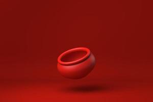 cerâmica vermelha flutuando em fundo vermelho. ideia de conceito mínimo criativa. monocromático. renderização 3D. foto