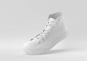 sapato branco flutuando no fundo branco. ideia de conceito mínimo criativa. renderização 3D. foto