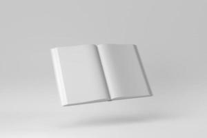 maquete do livro aberto sobre fundo branco. conceito mínimo. renderização 3D. foto
