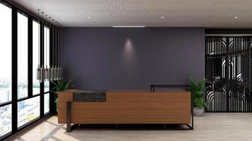 3d renderização moderna sala de recepção rústica - maquete de design de interiores realista foto
