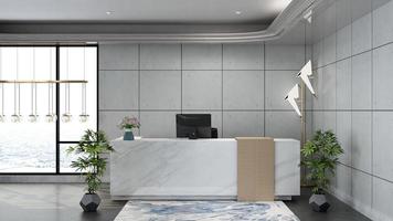sala de recepção de escritório moderno exclusivo em maquete de renderização 3d foto
