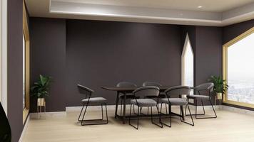 3d renderiza maquete de sala de reuniões moderna - conceito de design de interiores de sala de reuniões aconchegante foto