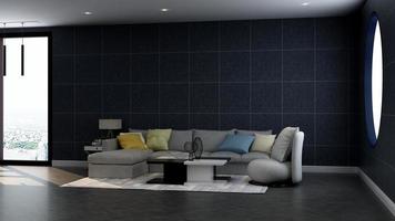 conceito de design de interiores de sala de estar moderna - sala de relaxamento confortável em renderização 3d foto