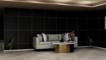 design de maquete de parede de salão de renderização 3D com conceito de design de interiores minimalista moderno foto