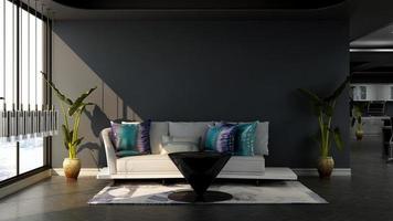 3D render ilustração da sala de relaxamento aconchegante com conceito moderno e minimalista foto