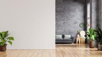 parede branca de maquete em casa de estilo loft com sofá e acessórios. foto