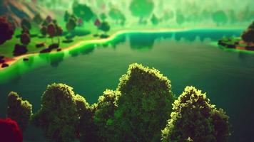 paisagem de floresta verde dos desenhos animados com árvores e lago foto