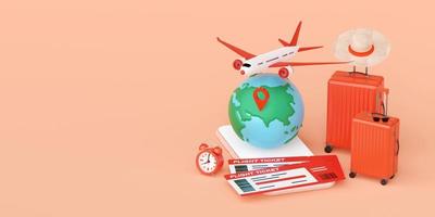 reserva de voo, compra de passagem ou aplicativo de check-in na ilustração 3d do smartphone foto