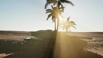 velho tanque enferrujado no deserto ao pôr do sol foto