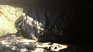 cenário de tirar o fôlego de raios de sol brilhantes caindo dentro de uma caverna iluminando foto