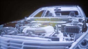 animação holográfica do modelo de carro 3d wireframe com motor foto