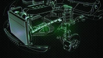 animação holográfica do modelo de carro 3d wireframe com motor foto