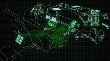 animação holográfica do modelo de carro 3d wireframe com motor foto