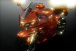 moto esporte moto em estúdio escuro com luzes brilhantes foto